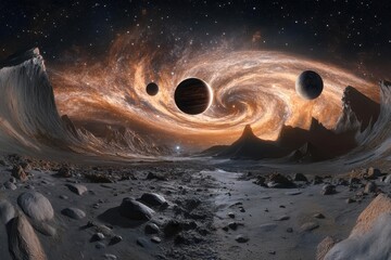 Wall Mural - epic space panorama featuring multiple planets in dramatic alignment nebula clouds and starfields ri