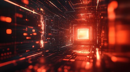 Wall Mural - red digital tunnel, glowing core, futuristic background, tech concept, website banner