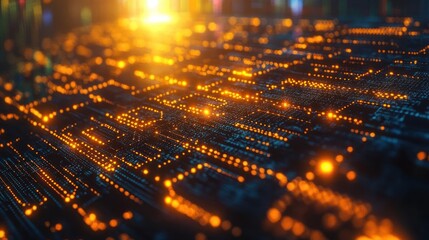 Wall Mural - glowing circuit board, data processing, digital technology, abstract background, tech illustration