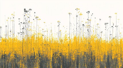 Poster - Yellow and gray wildflowers, field, nature, minimalist background, art print