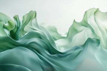 Aufkleber - Flowing fabric in shades of green creates a serene and calming atmosphere in a minimalist setting. Generative AI
