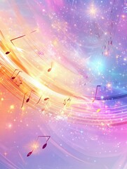 Leinwandbilder - Colorful musical notes float in a dreamy, abstract background of pastel hues and sparkling lights. Generative AI