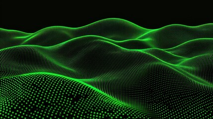 Wall Mural - abstract green digital waves, dark background, technology, website banner