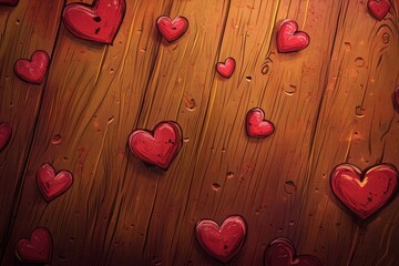 Wall Mural - Wooden Hearts for Love: A Charming Valentine's Day Backdrop with Red Accents