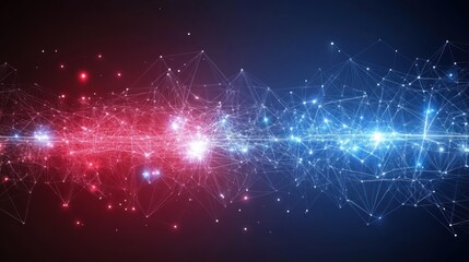 Wall Mural - abstract network data flow, red blue energy, digital connection, technology background, website head
