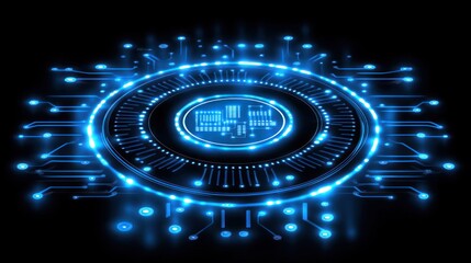 Wall Mural - futuristic digital chip glowing in dark; circuit background; tech concept; website banner