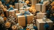 © afif - Gift boxes with ribbons and flowers, display, celebration