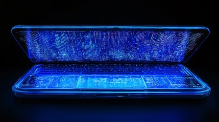 abstract blue glowing laptop digital code technology background futuristic modern elegant design sof
