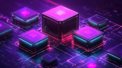 Wall Mural - futuristic circuit board with glowing processors