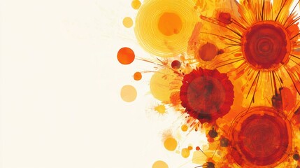 Wall Mural - Vibrant abstract artwork featuring warm colors and sun like designs for a cheerful atmosphere. Generative AI