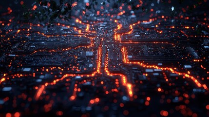 Wall Mural - glowing circuit board, technology, abstract, data, network, digital, future, innovation, background