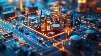 Wall Mural - smart factory digitalization, industry 4.0, circuit board background