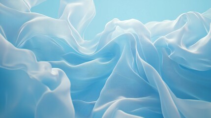 Wall Mural - Flowing light blue silk fabric, studio shot, abstract background, design texture