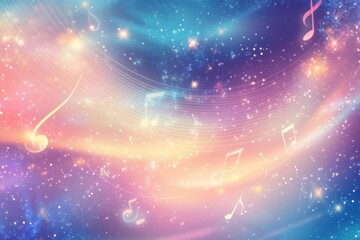 Aufkleber - Colorful abstract representation of music notes in a dreamy cosmic background filled with stars and light. Generative AI