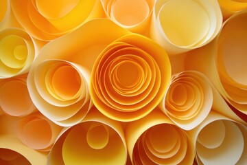 Leinwandbilder - Bright yellow paper rolls create a vibrant and artistic background in a creative workspace during daytime. Generative AI