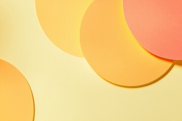 Leinwandbilder - Vibrant circular paper cutouts in warm colors on a soft yellow background create an inviting artistic display. Generative AI