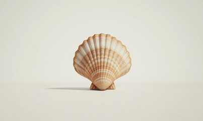 Wall Mural - Close-up of a beautifully textured seashell against a soft, neutral background, ideal for nature themes