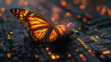 Wall Mural - glowing butterfly on circuit board, digital transformation