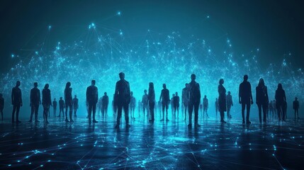 Wall Mural - global network, people silhouettes, digital connections, futuristic background, business concept