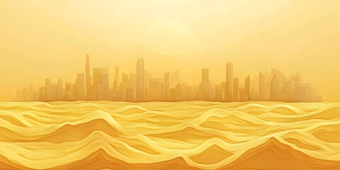 Wall Mural - Desert Cityscape Sunlit dunes, urban horizon