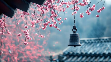 Wall Mural - Temple Bell, Plum Blossoms, Spring, Asia, Serenity