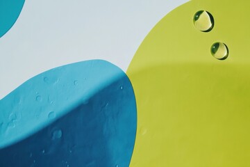 Poster - Colorful abstract shapes with water droplets on a smooth surface creating a vibrant composition. Generative AI