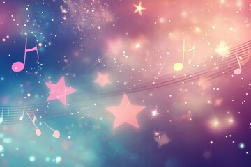 Aufkleber - Colorful abstract design with musical notes and stars in a dreamy background. Generative AI