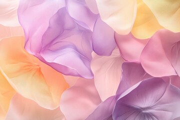 Aufkleber - Colorful flower petals in shades of purple, pink, and orange create a soft and delicate background for design projects. Generative AI