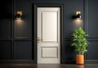 © CHOI POO - Elegant interior with a stylish door, modern lights, and a beautiful plant in a chic, dark wall setting