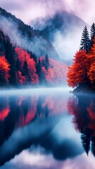 Wall Mural - autumn colors reflected in tranquil lake