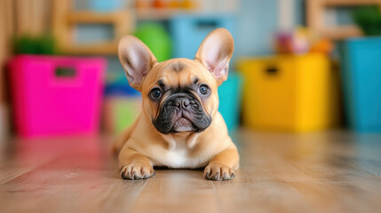 Wall Mural - A curious French Bulldog tilting its head, high fidelity image.