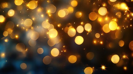 Wall Mural - holidays, background and illumination concept - blurred golden christmas decoration or garland light
