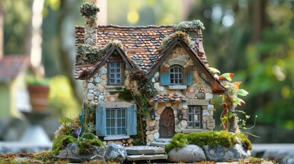 A charming miniature house, perfect for creative presentations and decor,