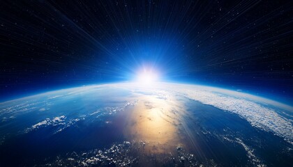 Wall Mural - a view of the earth from space with the sun shining brightly in the sky