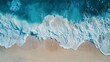 © Harry - Stunning Aerial View Turquoise Ocean Waves Crashing on Sandy Beach Tropical Summer Vacation Paradise Coastal Scene Blue Water White Foam Nature