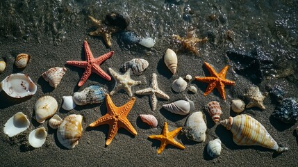 Summer Beach Seashells Starfish Ocean Sand Coastal Nature Tropical Vacation Holiday Seascape Photography Background Image Sun Sky Set Life Water Waves