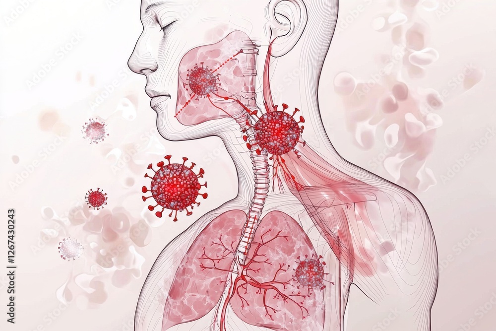 Human Is Infected Medical illustration depicting a human body infected by virus ...