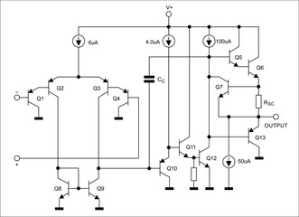 Wall Mural - schematic diagram of analog electronic device on white paper sheet. vector drawing electrical circui