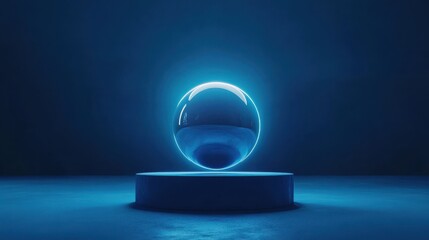 Wall Mural - Glowing sphere hologram on blue background. Metaverse and future concept. 3D Rendering