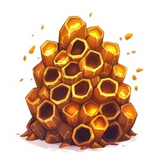 Poster - Honeycomb pile, golden honey, nature, game asset