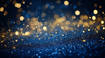 Wall Mural - golden bokeh background. abstract abstract blue and gold particles on a dark background. christmas c