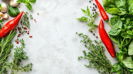 Fresh Spices and Vegetables on Gray Stone Surface Composition