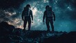 © ABIDZAR ALFAREZ - Astronauts explore alien planet, starry cosmos backdrop