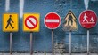© Attar - Four different traffic signs stand against a light blue background.