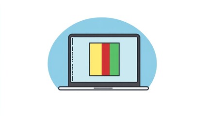 Laptop screen displaying color rectangles