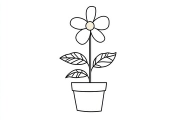 Wall Mural - Outline flower in pot illustration against white background for kids coloring page