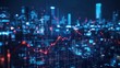 © Business Pics - Growth concept with business chart screen with going up graphs at night megapolis city background. Double exposure