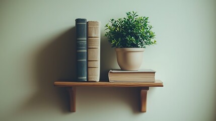 Canvas Print - Books, plant, shelf, wall, home decor, calm, minimalist, interior