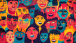© Nishat - A vibrant and colorful cartoon illustration of many happy faces, representing the diversity in society.