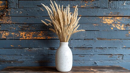 Poster - Dried grasses vase rustic wooden background interior decor